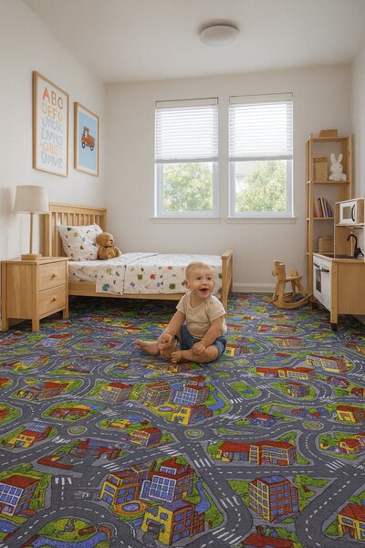 Associated Weavers, Dětský metrážový koberec Big City 97, na míru, šíře 4m, vícebarevná, filc, dětský pokoj