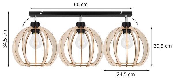 Bodové svítidlo Timber 9, 3x dřevěné stínidlo