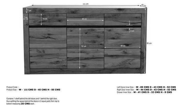 VEVEY Komoda 155x85 cm tmavě hnědá, dub