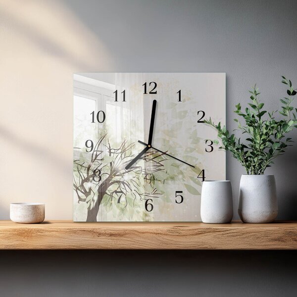 Skleněné hodiny na stěnu Strom zskc-30x30-00178057