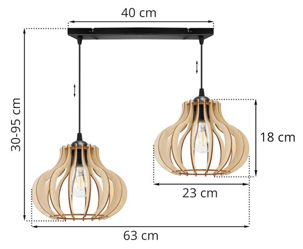 Závěsné svítidlo Timber 3, 2x dřevěné stínítko