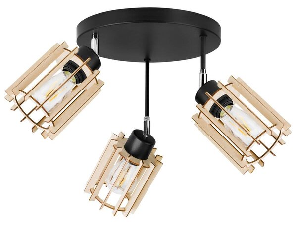 Stropní svítidlo Timber 7, 3x dřevěné stínítko, orp