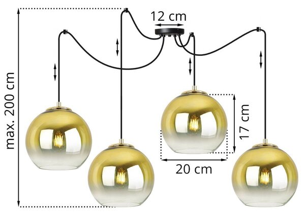 Závěsné svítidlo Bergen Gold Spider, 4x zlaté/transparentní skleněné stínítko (fi 20cm)