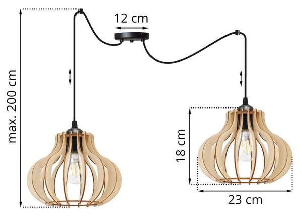Závěsné svítidlo Timber Spider 3, 2x dřevěné stínítko