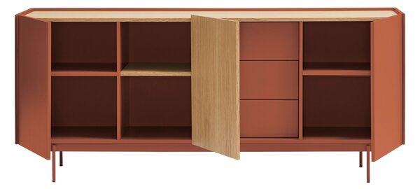 Cihlově červená dubová komoda Teulat Otto 180 x 49 cm