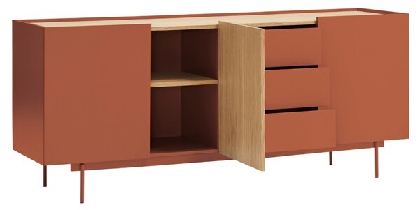 Cihlově červená dubová komoda Teulat Otto 180 x 49 cm