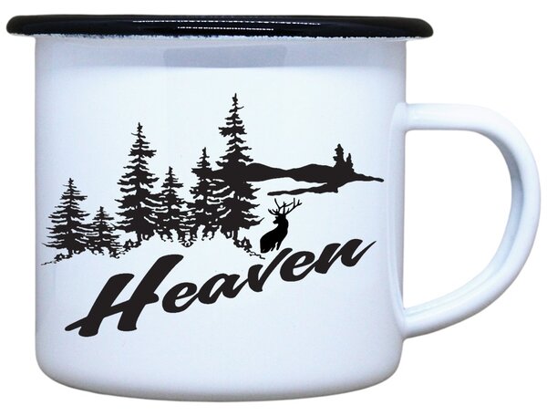 Smaltovaný hrnek plecháček s potiskem heaven, 330 ml
