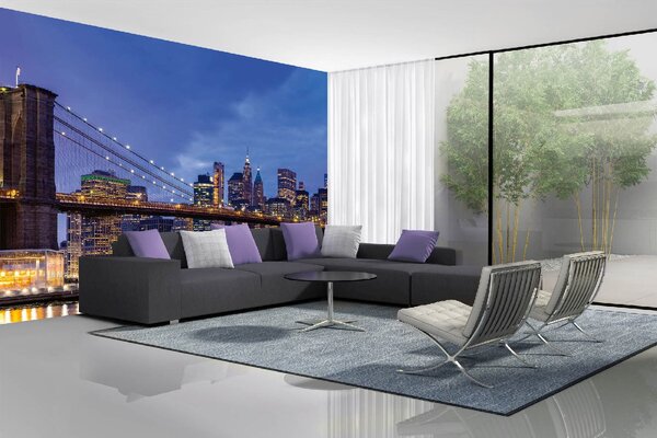 DIMEX | Vliesová fototapeta Dolní Manhattan MS-5-0761 | 375 x 250 cm| modrá, černá, žlutá