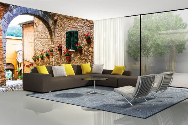 DIMEX | Vliesová fototapeta Casperia Lazio MS-5-0760 | 375 x 250 cm| zelená, hnědá, šedá
