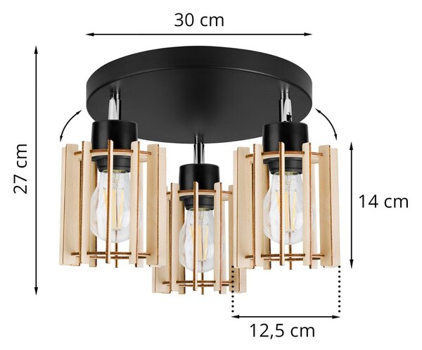 Stropní svítidlo Timber 7, 3x dřevěné stínítko, op