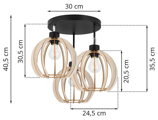 Stropní svítidlo Timber 9, 3x dřevěné stínítko, orp