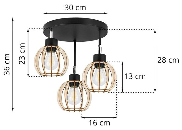 Stropní svítidlo Timber 8, 3x dřevěné stínítko, orp