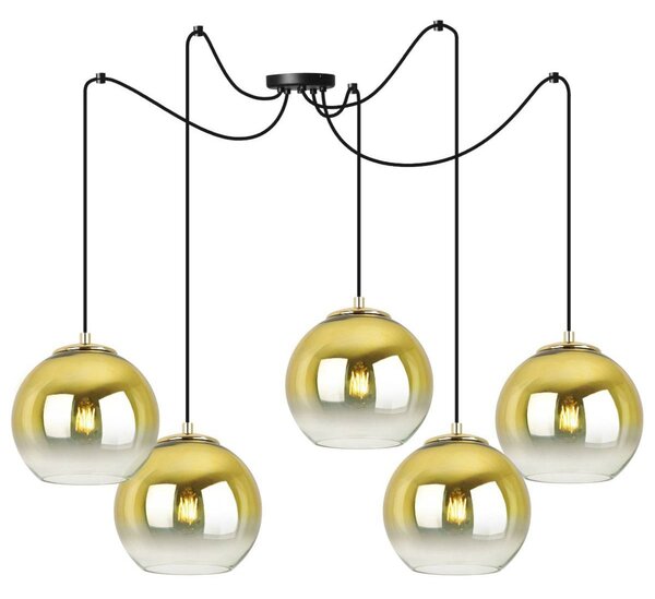 Závěsné svítidlo Bergen Gold Spider, 5x zlaté/transparentní skleněné stínítko (fi 15cm)