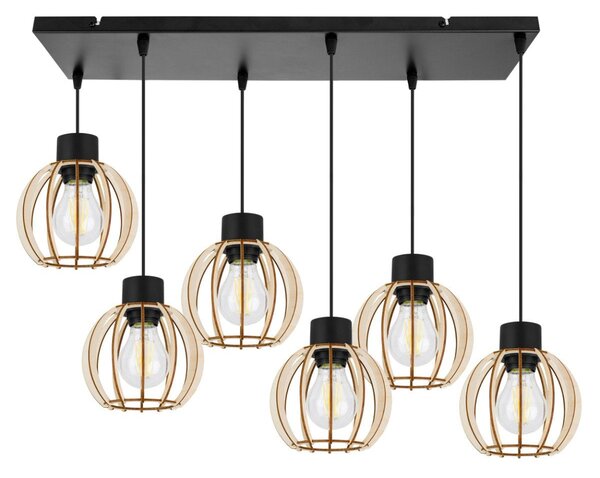 Závěsné svítidlo Timber 8, 6x dřevěné stínítko