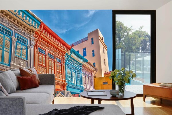 DIMEX | Vliesová fototapeta Peranakanská architektura MS-5-0771 | 375 x 250 cm| vícebarevná, modrá, červená