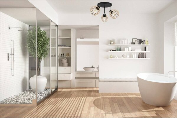 Stropní svítidlo Timber 8, 3x dřevěné stínítko, orp