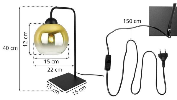 Stolní lampa Bergen Gold, 1x zlaté/transaprentní skleněné stínítko (fi 15cm)