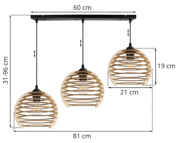 Závěsné svítidlo Timber, 3x dřevěné stínítko, n