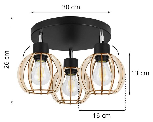 Stropní svítidlo Timber 8, 3x dřevěné stínítko, op
