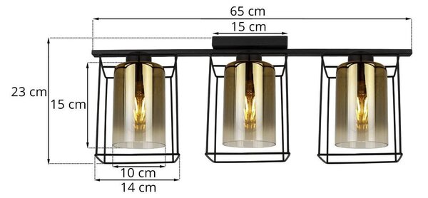 Stropní svítidlo Hella Cage, 3x zlaté skleněné stínítko v kovovém rámu