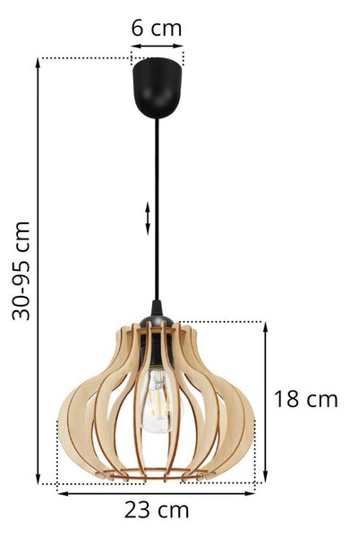 Závěsné svítidlo Timber 3, 1x dřevěné stínítko, lp, m
