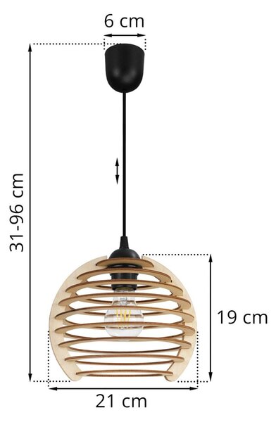 Závěsné svítidlo Timber, 1x dřevěné stínítko, lp, n