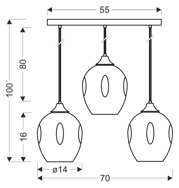 Candellux Černo-hnědý závěsný lustr Aspa pro žárovku 3x E27 33-00606