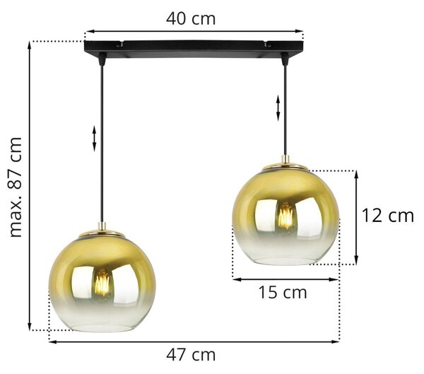 Závěsné svítidlo Bergen Gold, 2x zlaté/transparentní skleněné stínítko (fi 15cm)