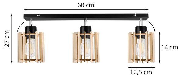 Bodové svítidlo Timber 7, 3x dřevěné stínidlo