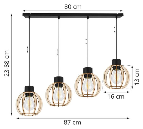 Závěsné svítidlo Timber 8, 4x dřevěné stínítko