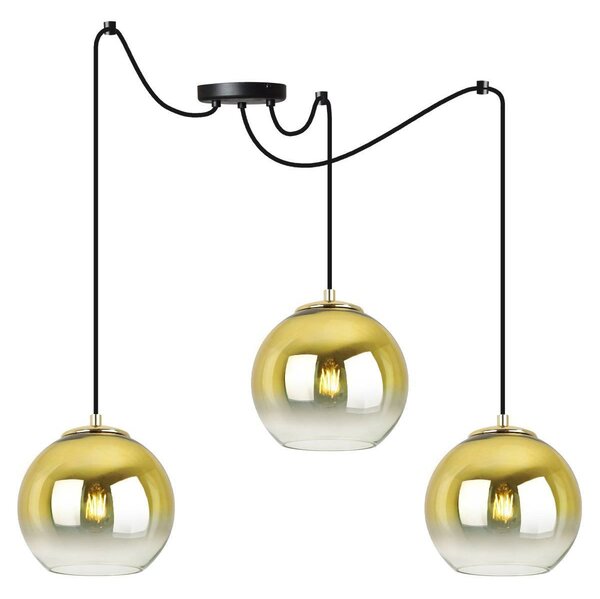 Závěsné svítidlo Bergen Gold Spider, 3x zlaté/transparentní skleněné stínítko (fi 15cm)