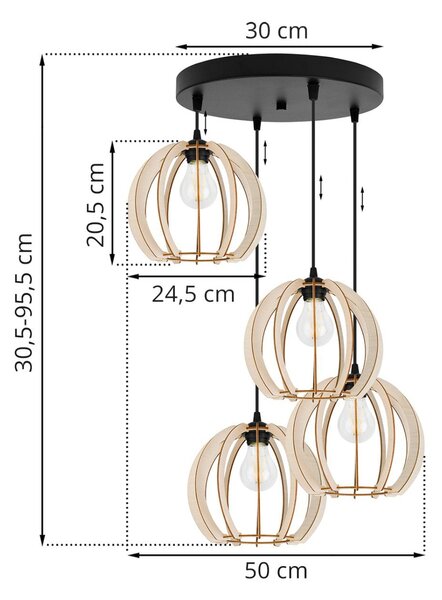Závěsné svítidlo Timber 9, 4x dřevěné stínítko