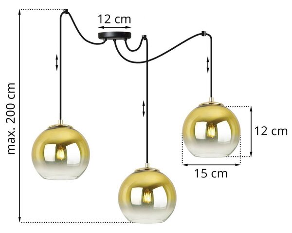 Závěsné svítidlo Bergen Gold Spider, 3x zlaté/transparentní skleněné stínítko (fi 15cm)