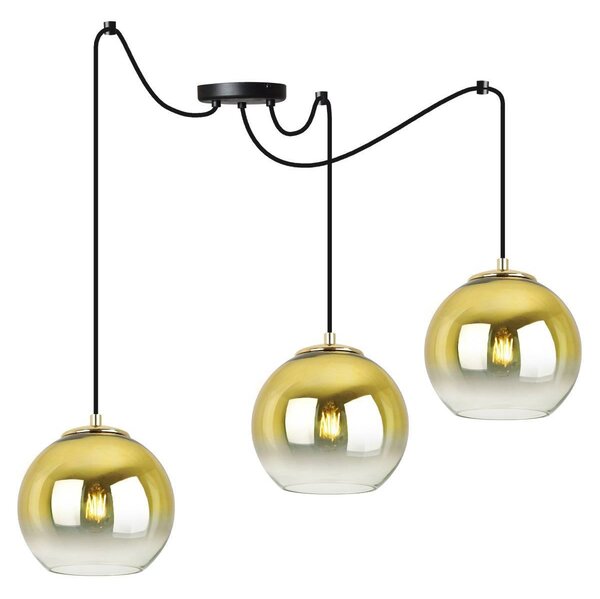 Závěsné svítidlo Bergen Gold Spider, 3x zlaté/transparentní skleněné stínítko (fi 15cm)