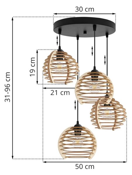 Závěsné svítidlo Timber, 4x dřevěné stínítko, o, n