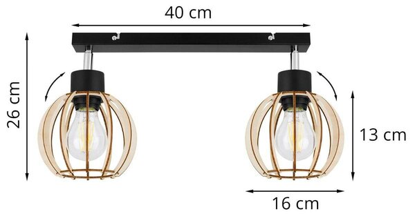 Bodové svítidlo Timber 8, 2x dřevěné stínidlo