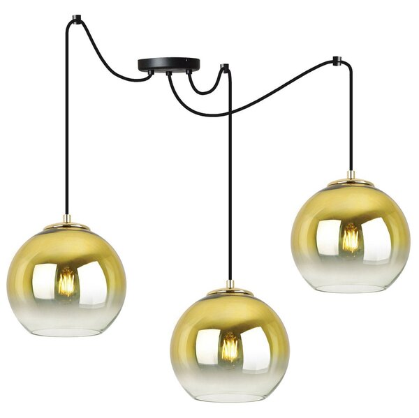 Závěsné svítidlo Bergen Gold Spider, 3x zlaté/transparentní skleněné stínítko (fi 20cm)
