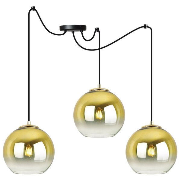 Závěsné svítidlo Bergen Gold Spider, 3x zlaté/transparentní skleněné stínítko (fi 20cm)