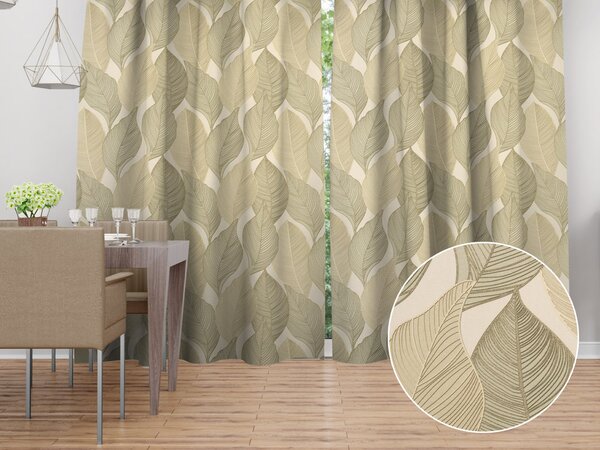 Biante Sametový závěs Tamara TMR-046 Přírodní pnoucí listy na krémovém 145x140 cm