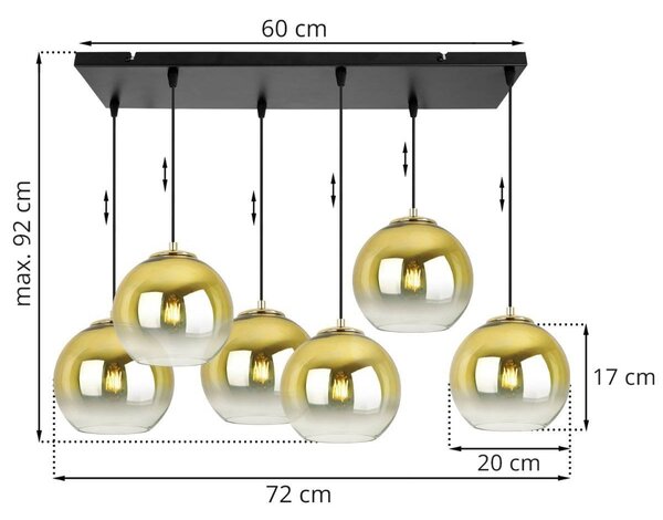 Závěsné svítidlo Bergen Gold, 6x zlaté/transparentní skleněné stínítko (fi 20cm)