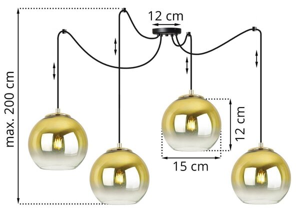 Závěsné svítidlo Bergen Gold Spider, 4x zlaté/transparentní skleněné stínítko (fi 15cm)