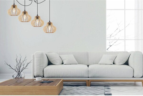 Závěsné svítidlo Timber Spider 3, 4x dřevěné stínítko