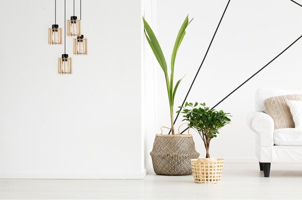Závěsné svítidlo Timber 7, 4x dřevěné stínítko