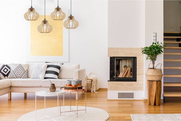 Závěsné svítidlo Timber 3, 4x dřevěné stínítko