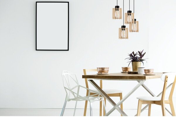 Závěsné svítidlo Timber 7, 4x dřevěné stínítko