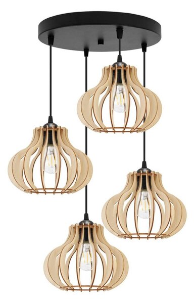 Závěsné svítidlo Timber 3, 4x dřevěné stínítko