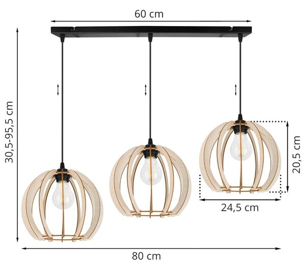 Závěsné svítidlo Timber 9, 3x dřevěné stínítko