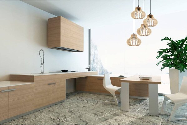 Závěsné svítidlo Timber 3, 4x dřevěné stínítko