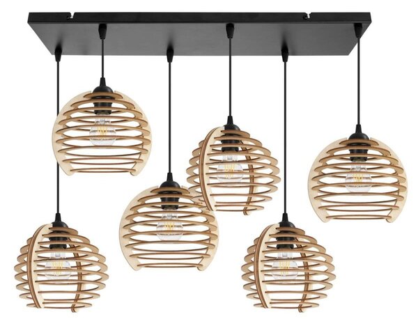 Závěsné svítidlo Timber, 6x dřevěné stínítko, n