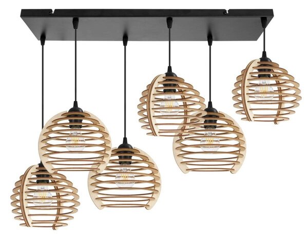 Závěsné svítidlo Timber, 6x dřevěné stínítko, n